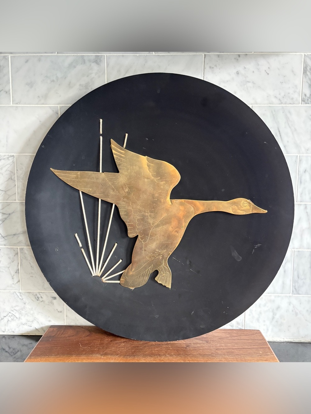 Vintage Mid Century Peerage England Brass Wall Hanging with Goose in Flight